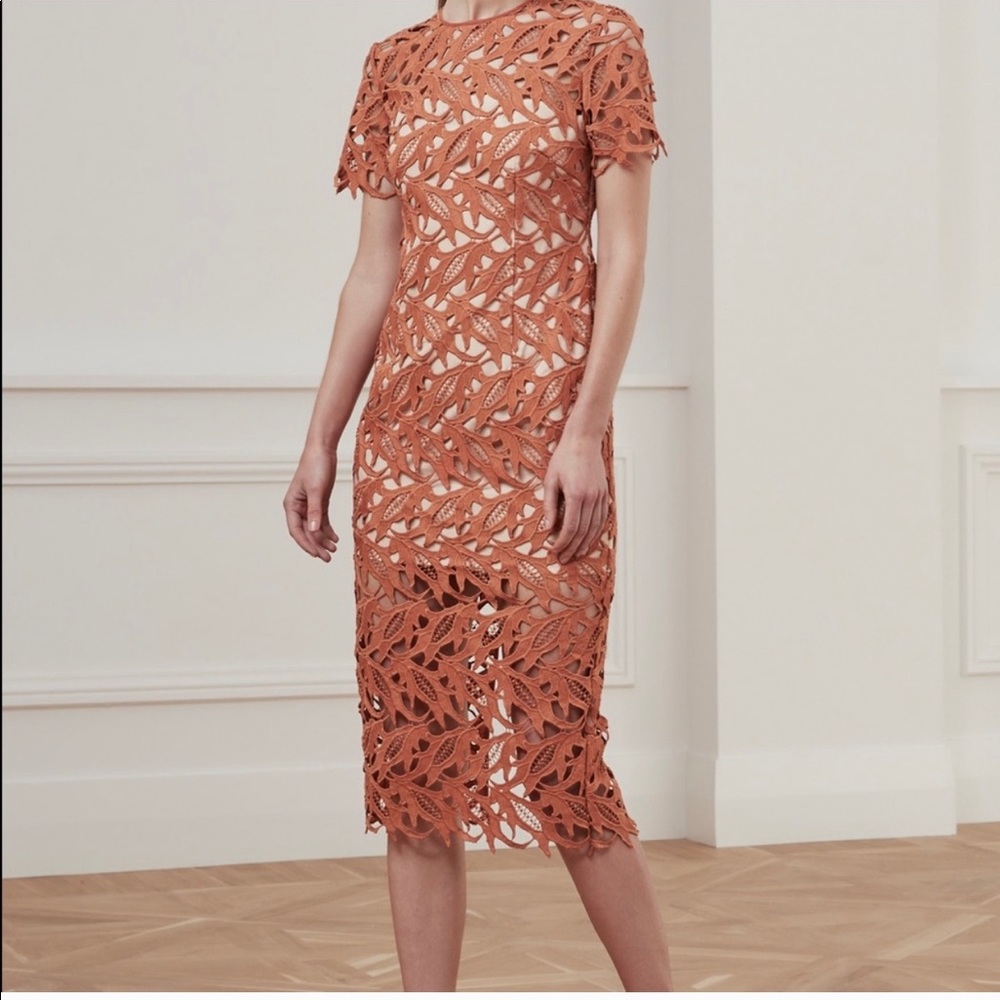Keepsake Burnt Orange Lace Dress. NWT.